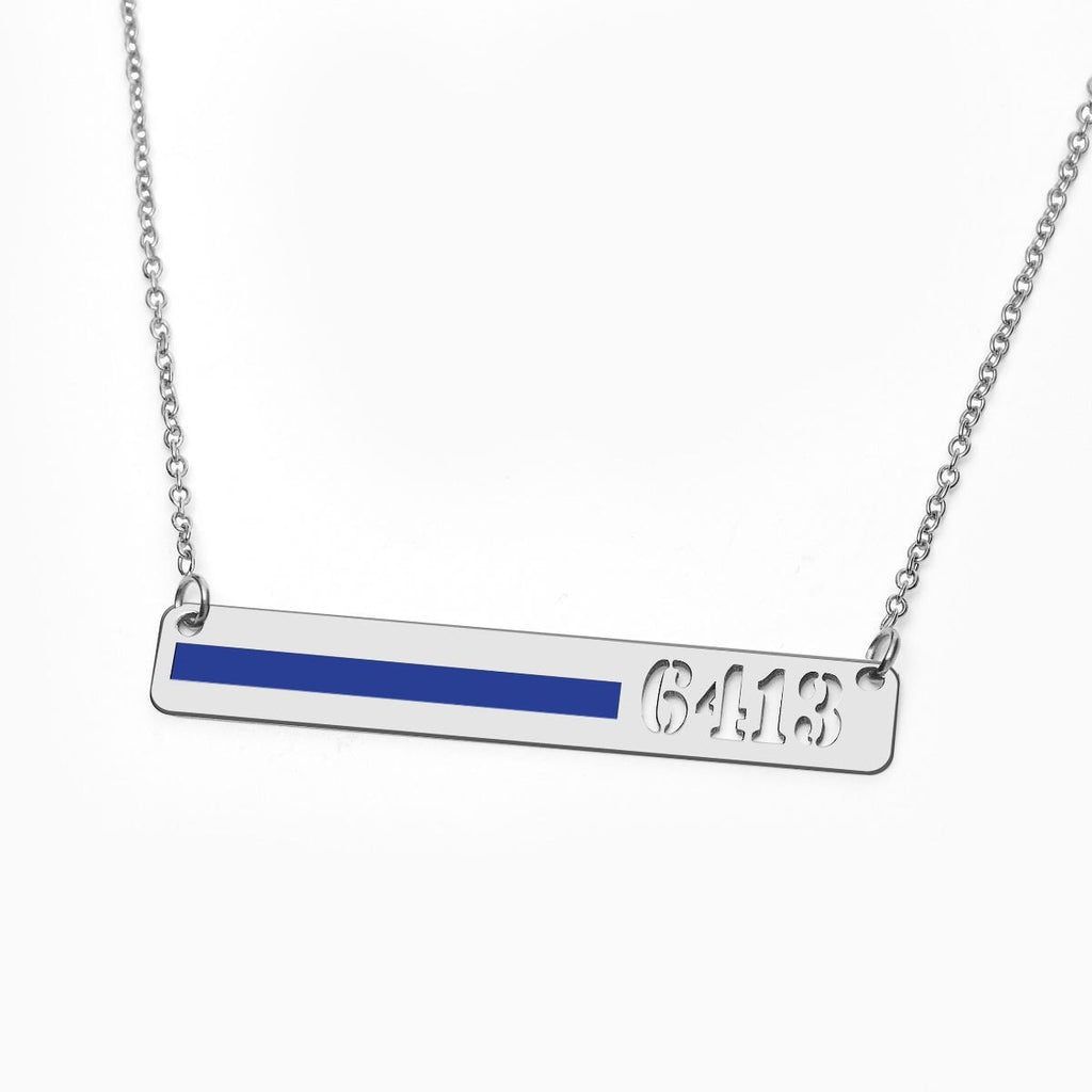 Personalized Horizontal Thin Blue Line Police Necklace with 18" Chain