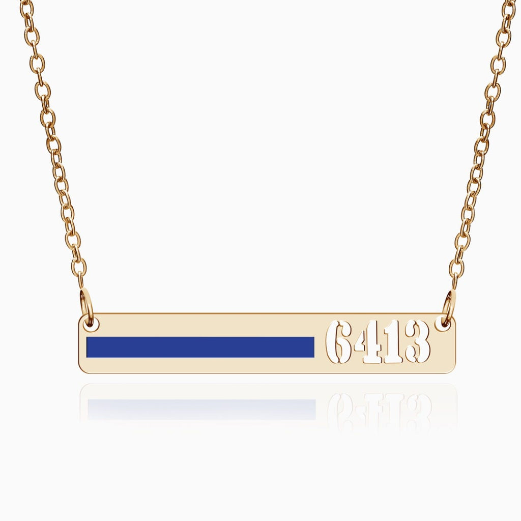 Personalized Horizontal Thin Blue Line Police Necklace with 18" Chain