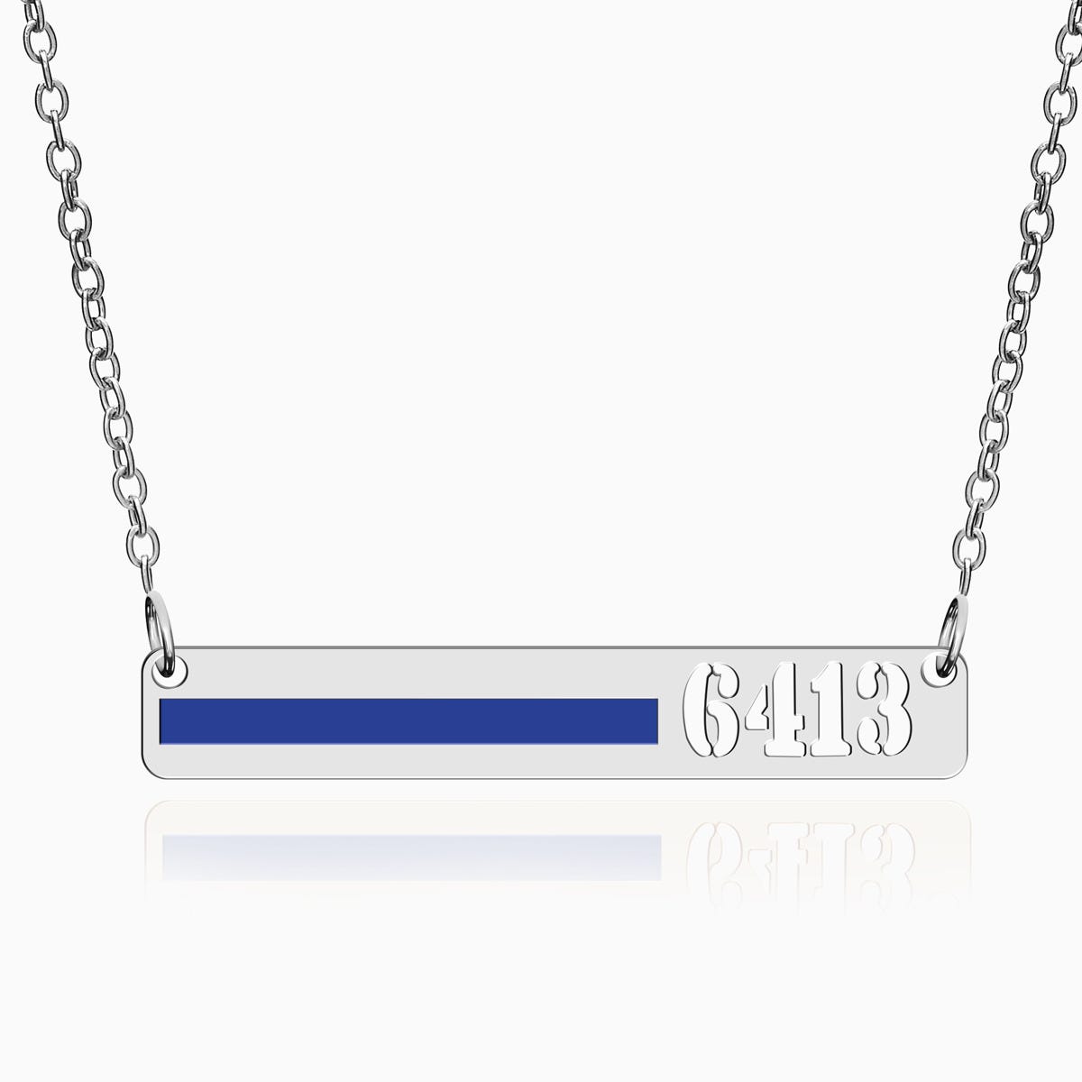 Personalized Horizontal Thin Blue Line Police Necklace with 18" Chain