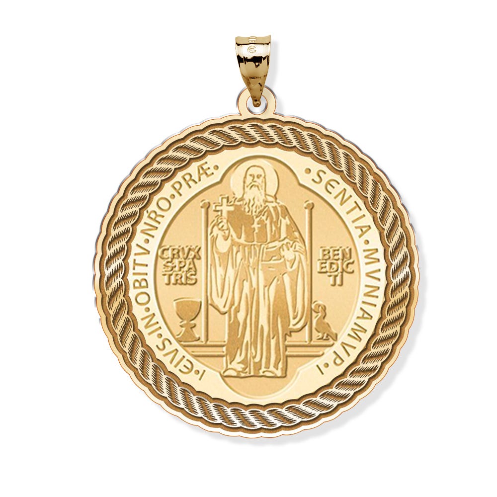 Saint Benedict Round Rope Border Religious Medal