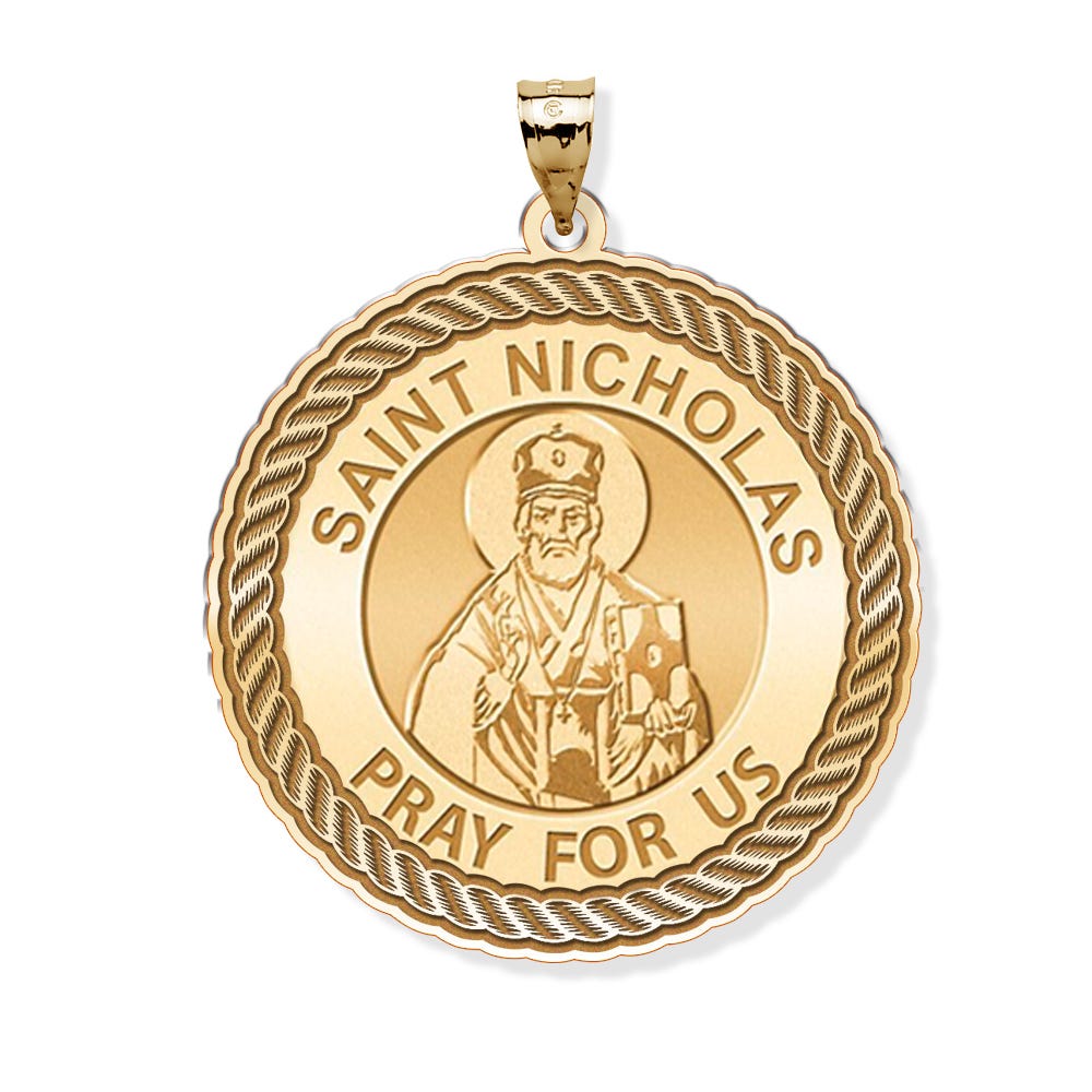 Saint Nicholas Round Rope Border Religious Medal