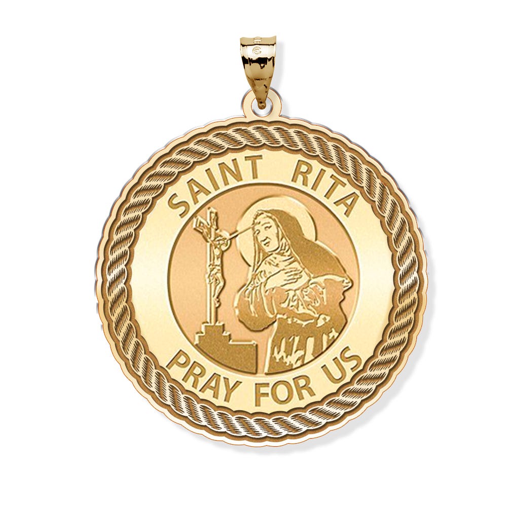 Saint Rita Round Rope Border Religious Medal