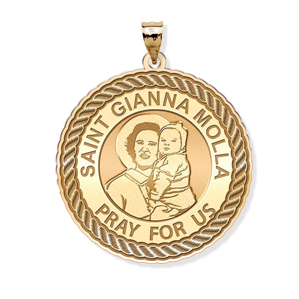 Saint Gianna Beretta Molla Round Rope Border Religious Medal