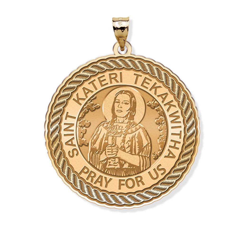 Saint Kateri Tekakwitha Round Rope Border Religious Medal