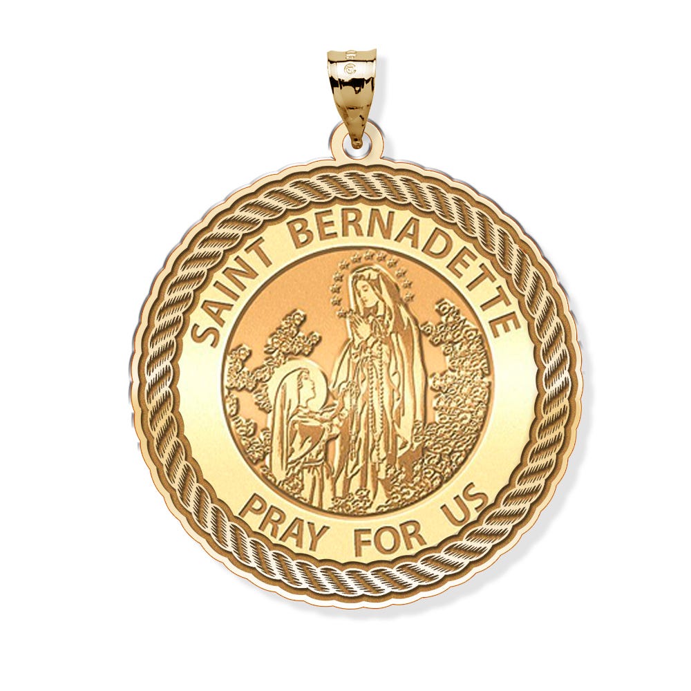 Saint Bernadette Round Rope Border Religious Medal