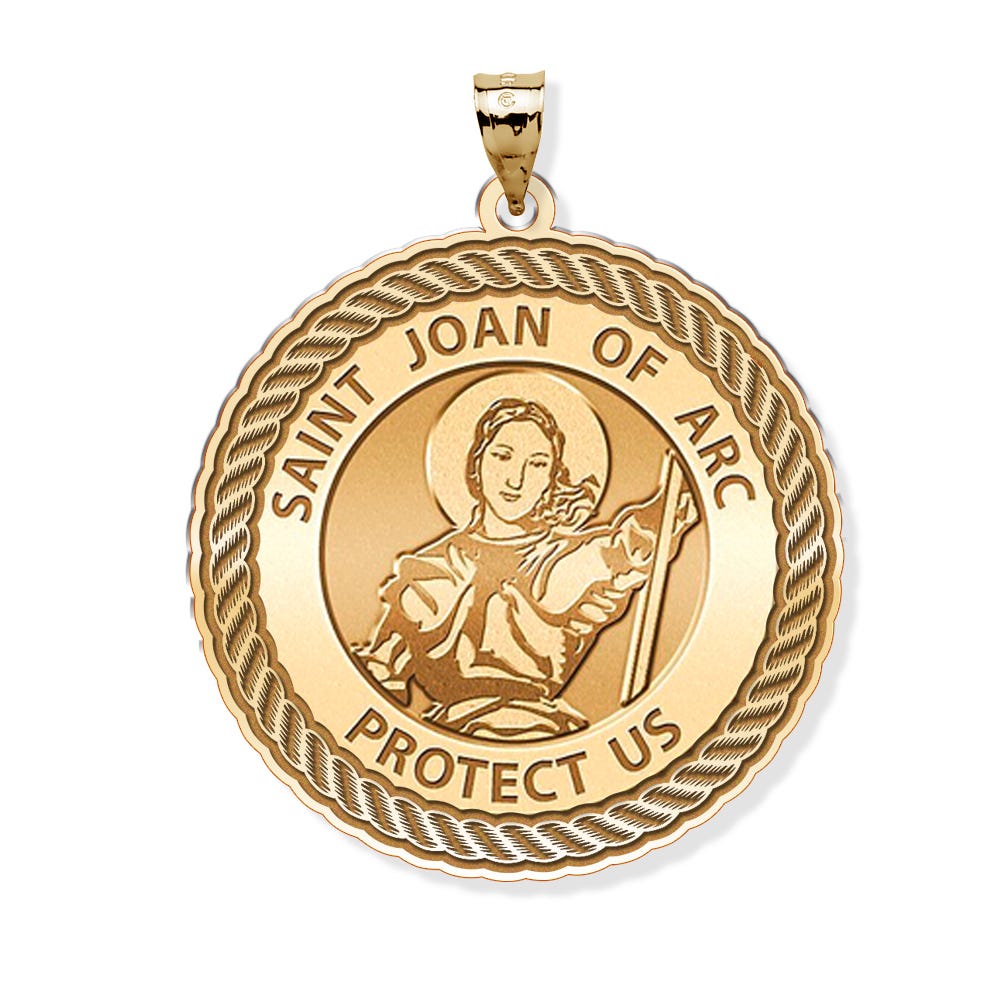 Saint Joan of Arc Round Rope Border Religious Medal