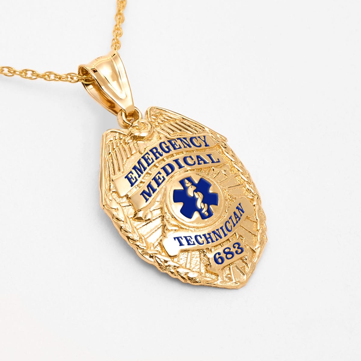 Personalized EMT Badge with Your Badge Number and Blue Enamel