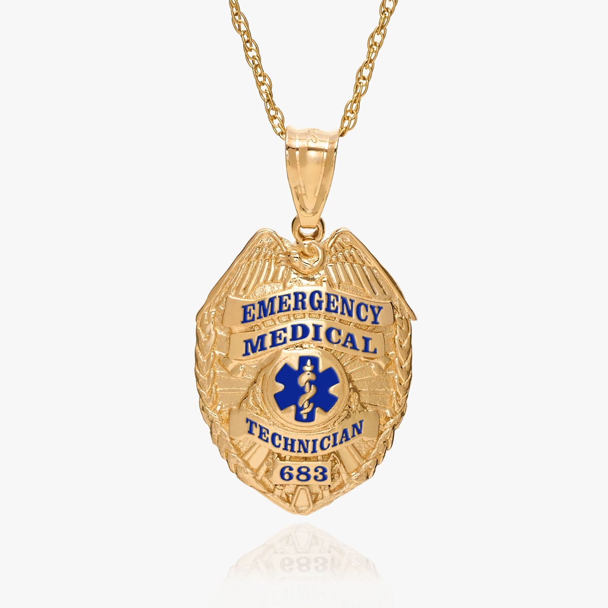 Personalized EMT Badge with Your Badge Number and Blue Enamel