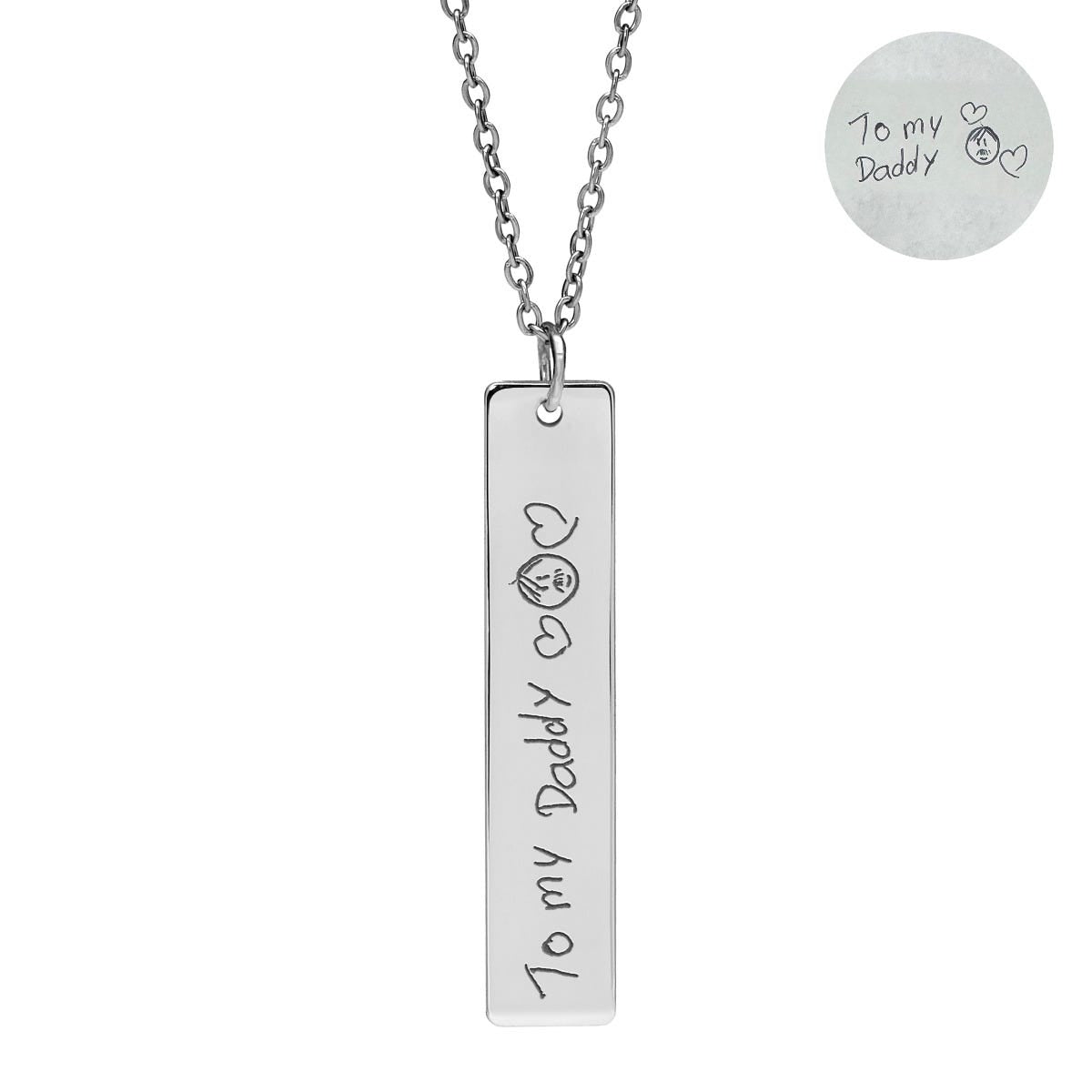 Personalized Handwriting Vertical Bar with 18" Chain