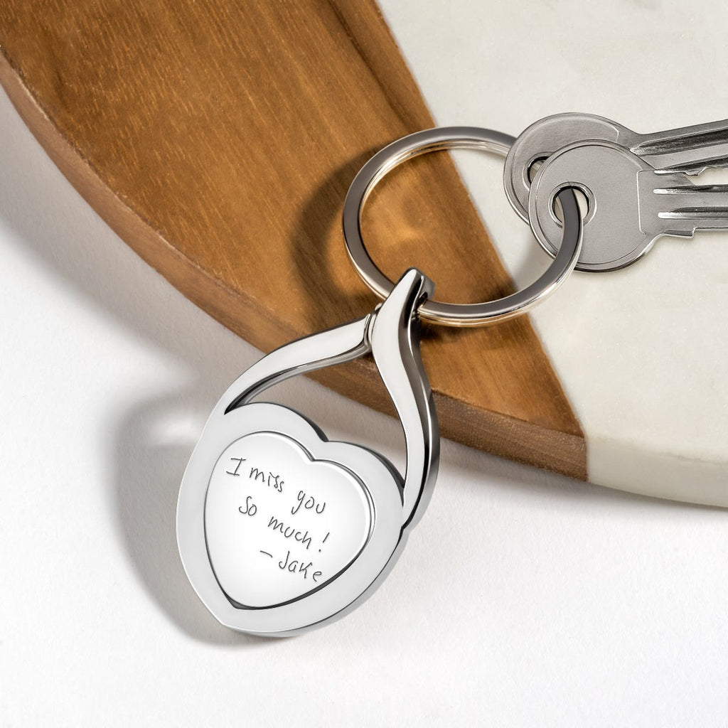 Stainless Steel Personalized Handwriting Heart Keychain
