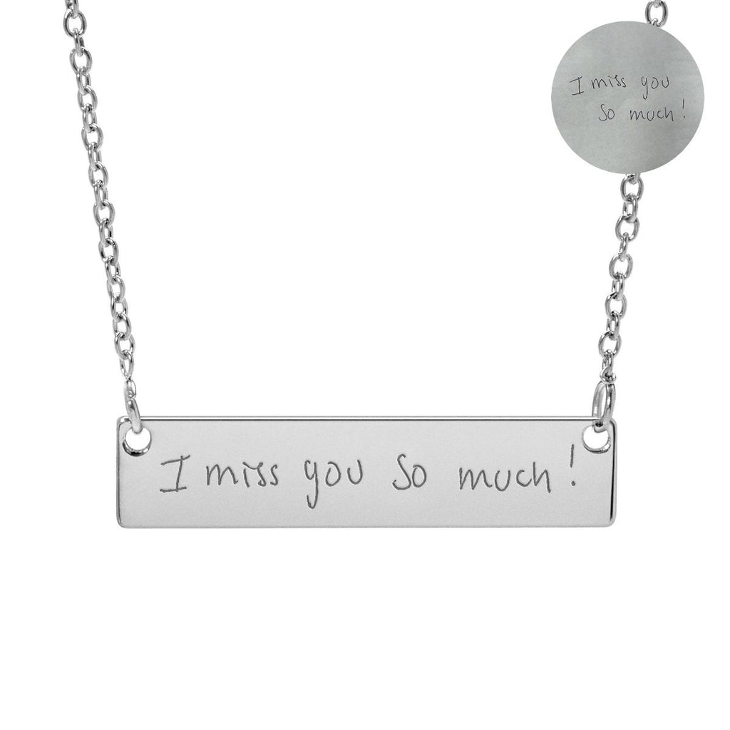 Personalized Handwriting Thin Horizontal Bar Pendant w/ 18" Chain