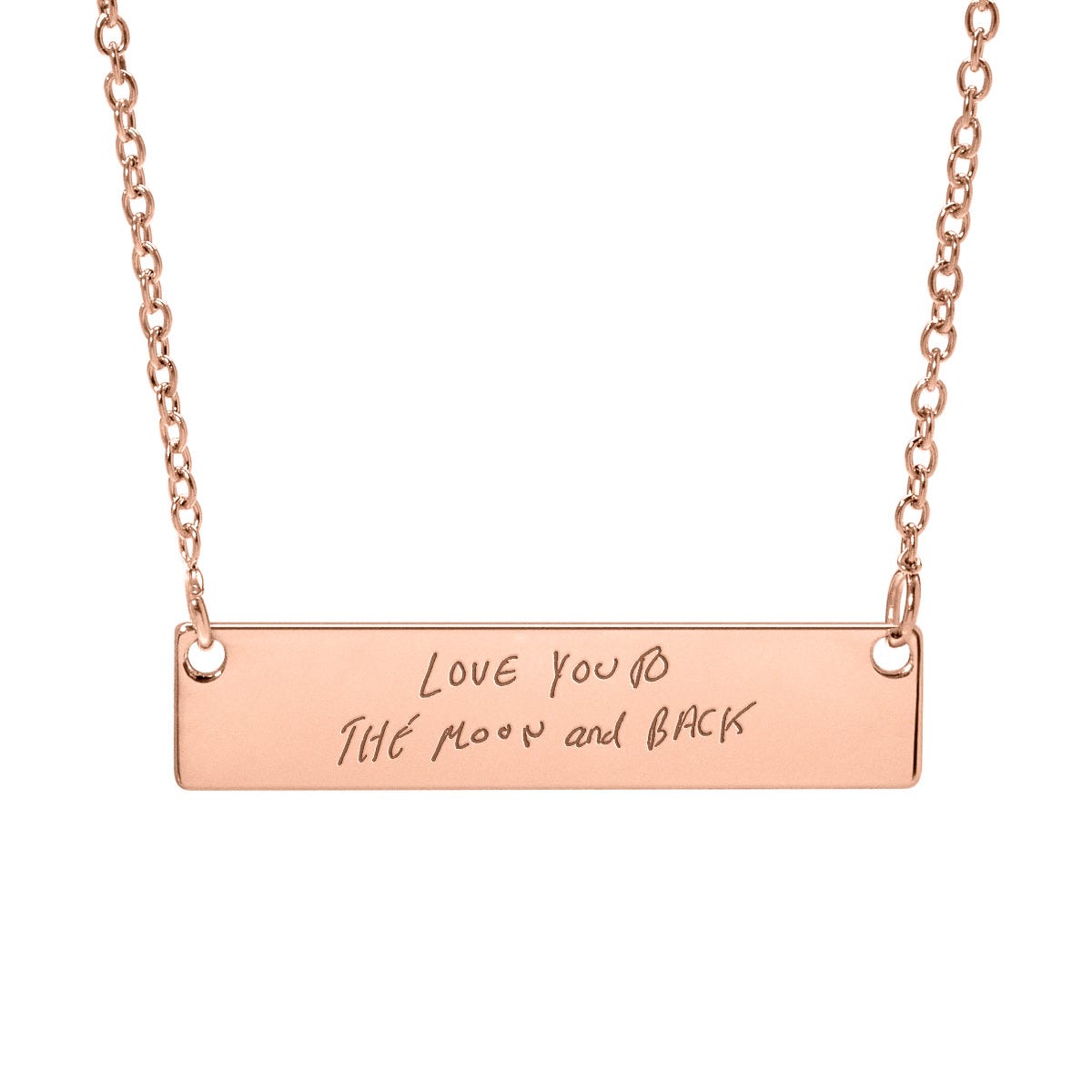 Personalized Handwriting Thin Horizontal Bar Pendant w/ 18" Chain