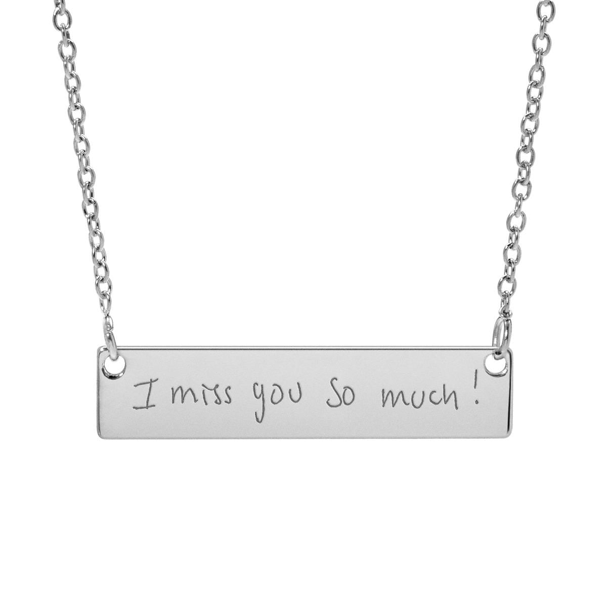 Personalized Handwriting Thin Horizontal Bar Pendant w/ 18" Chain
