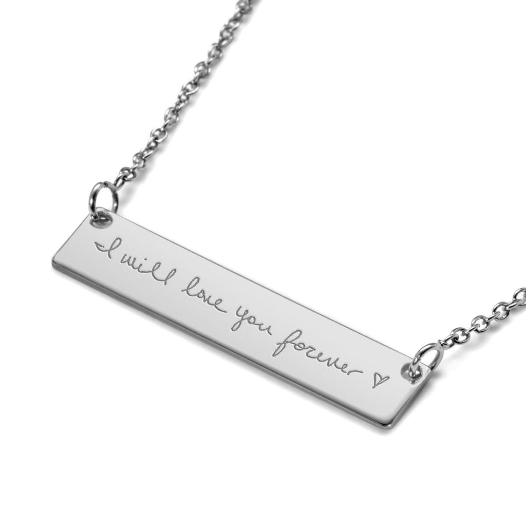 Personalized Handwriting Thin Horizontal Bar Pendant w/ 18" Chain