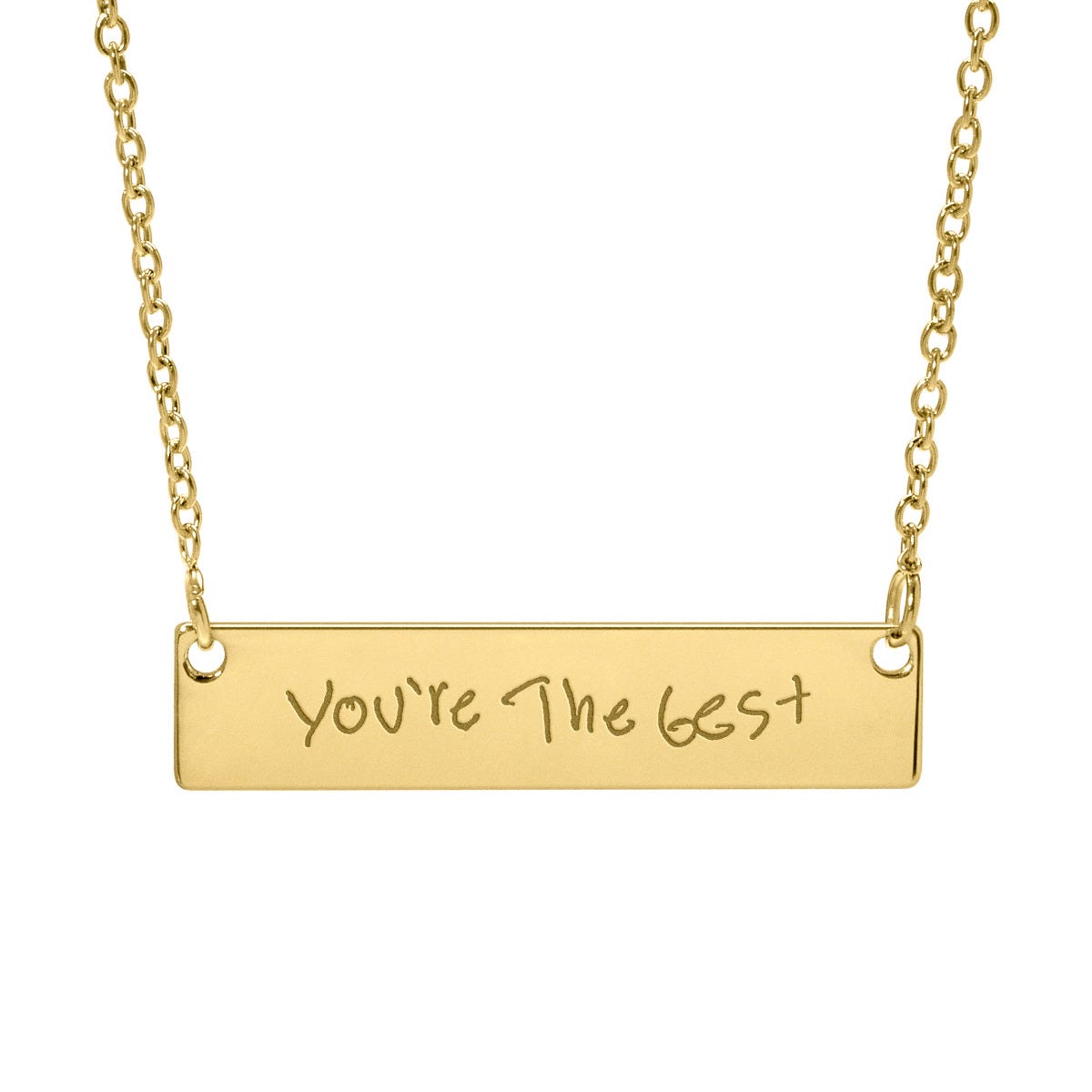 Personalized Handwriting Thin Horizontal Bar Pendant w/ 18" Chain