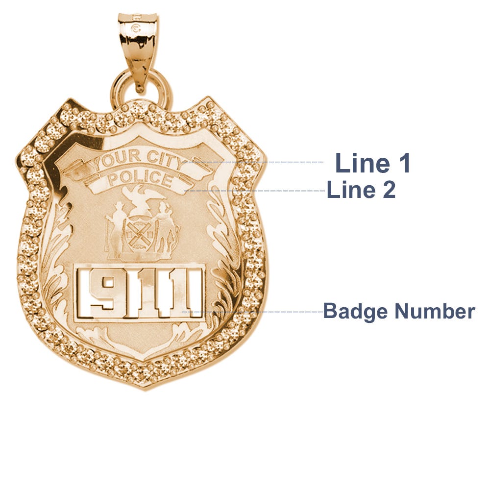 Personalized Police Badge with Your Number & Department With Cubic Zirconia