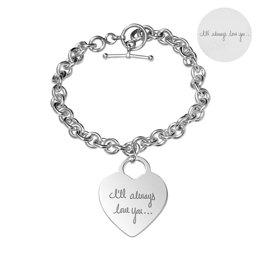 Sterling Silver Tiffany Style Handwriting Bracelet W/ Toggle Lock