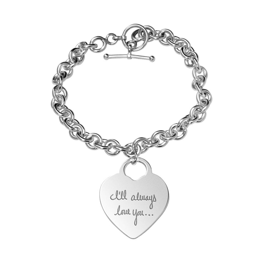 Sterling Silver Tiffany Style Handwriting Bracelet W/ Toggle Lock