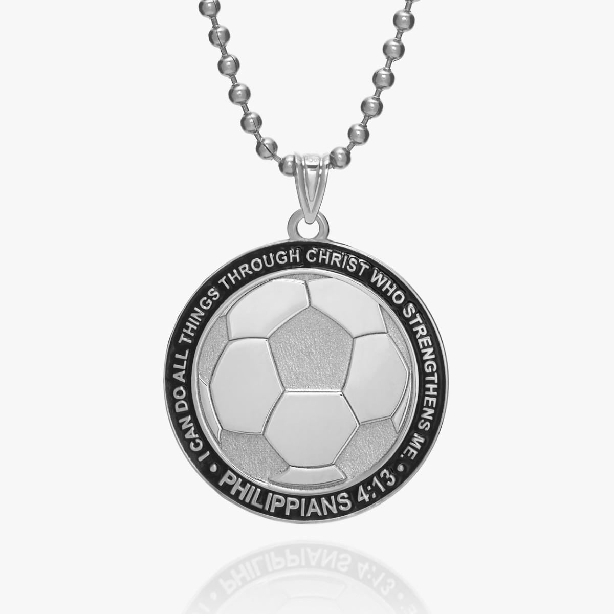 " Through Christ Who Strengthens Me" Soccer Charm or Pendant - 1 inch x 1 inch in Solid 14K Yellow Gold