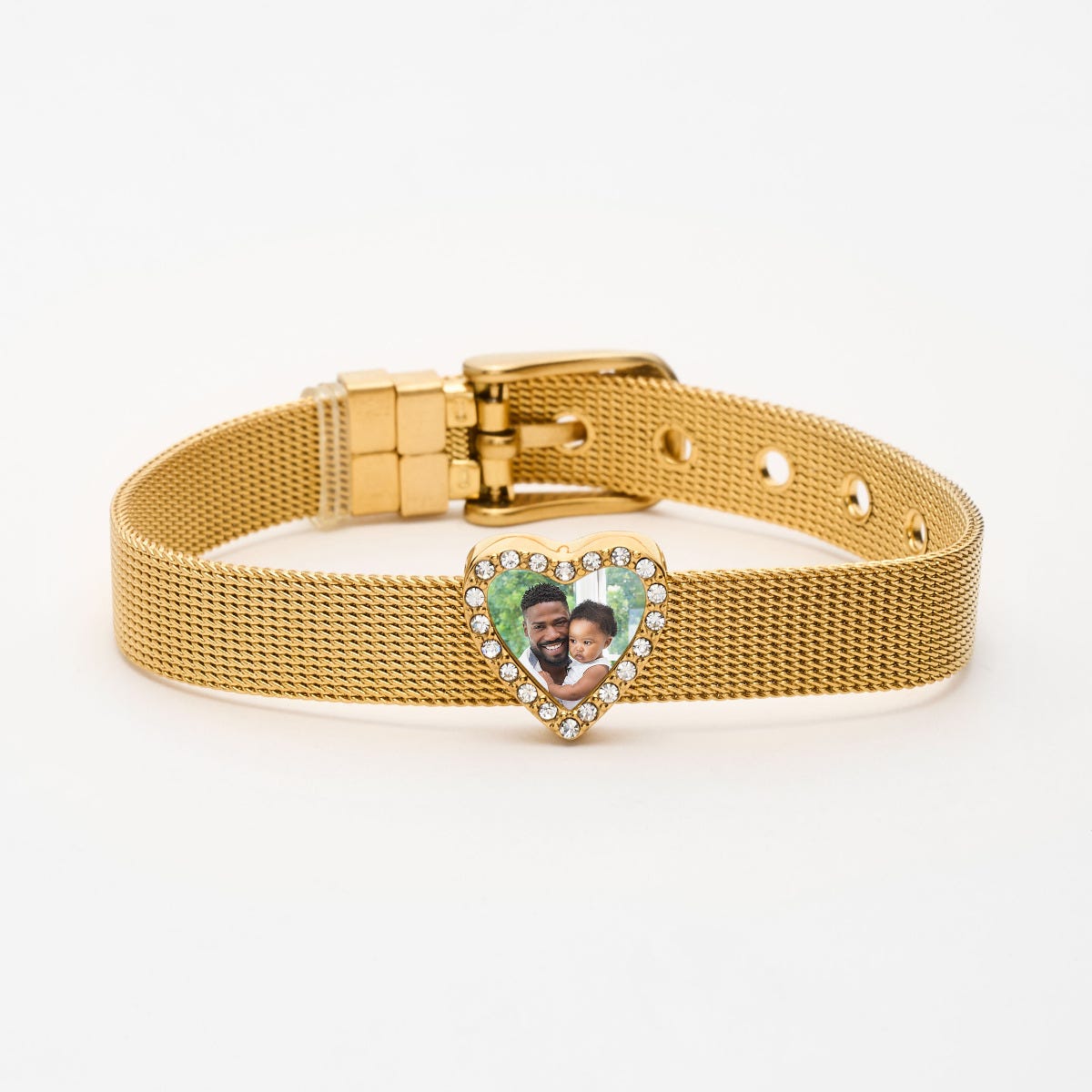 Photo Engraved Mesh Charm Bracelet with Buckle