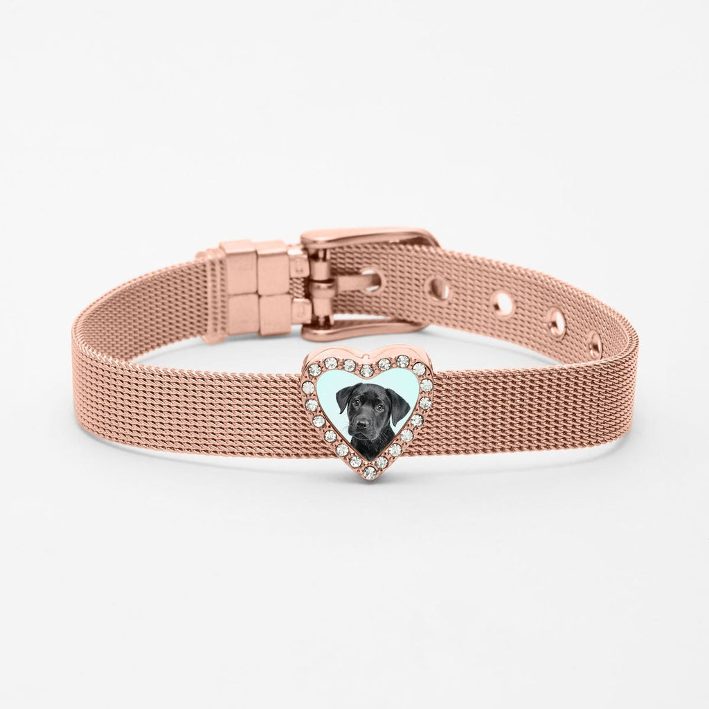 Photo Engraved Mesh Charm Bracelet with Buckle