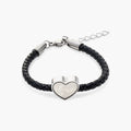 Fingerprint Leather Rope Bracelet w/ Stainless Steel Heart Charm