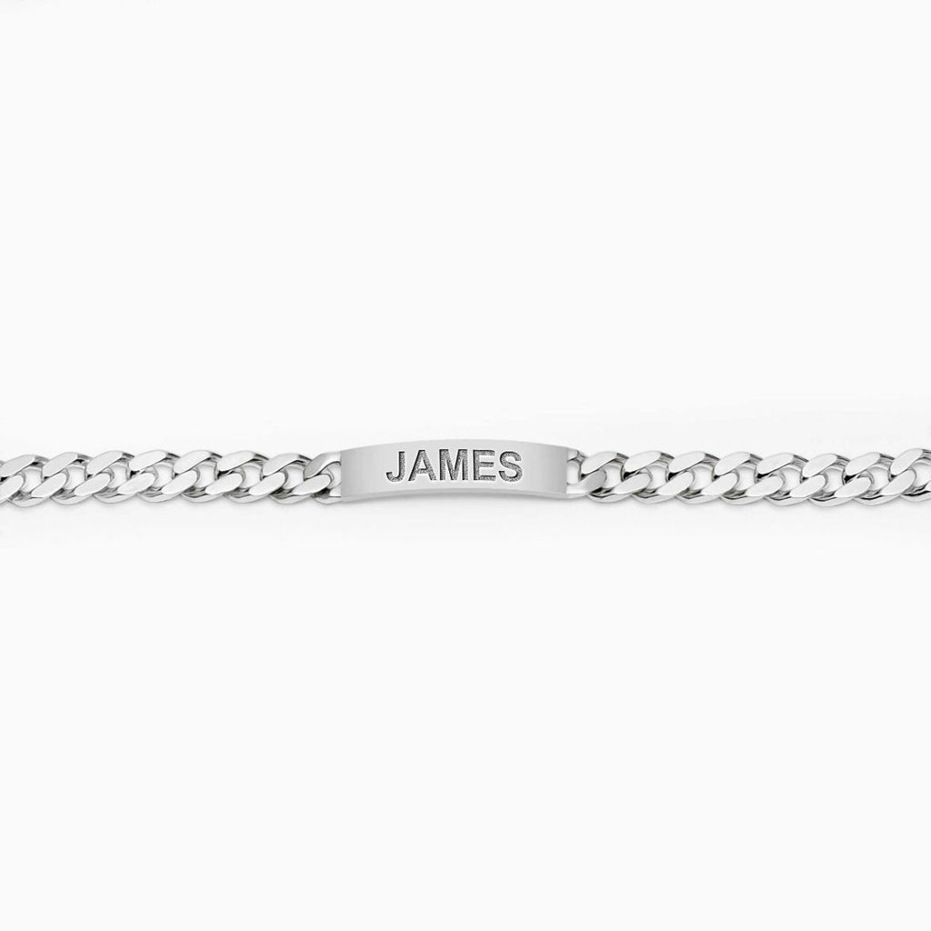 Custom Engraved Sterling Silver Men's Antiqued Curb Link ID Bracelet