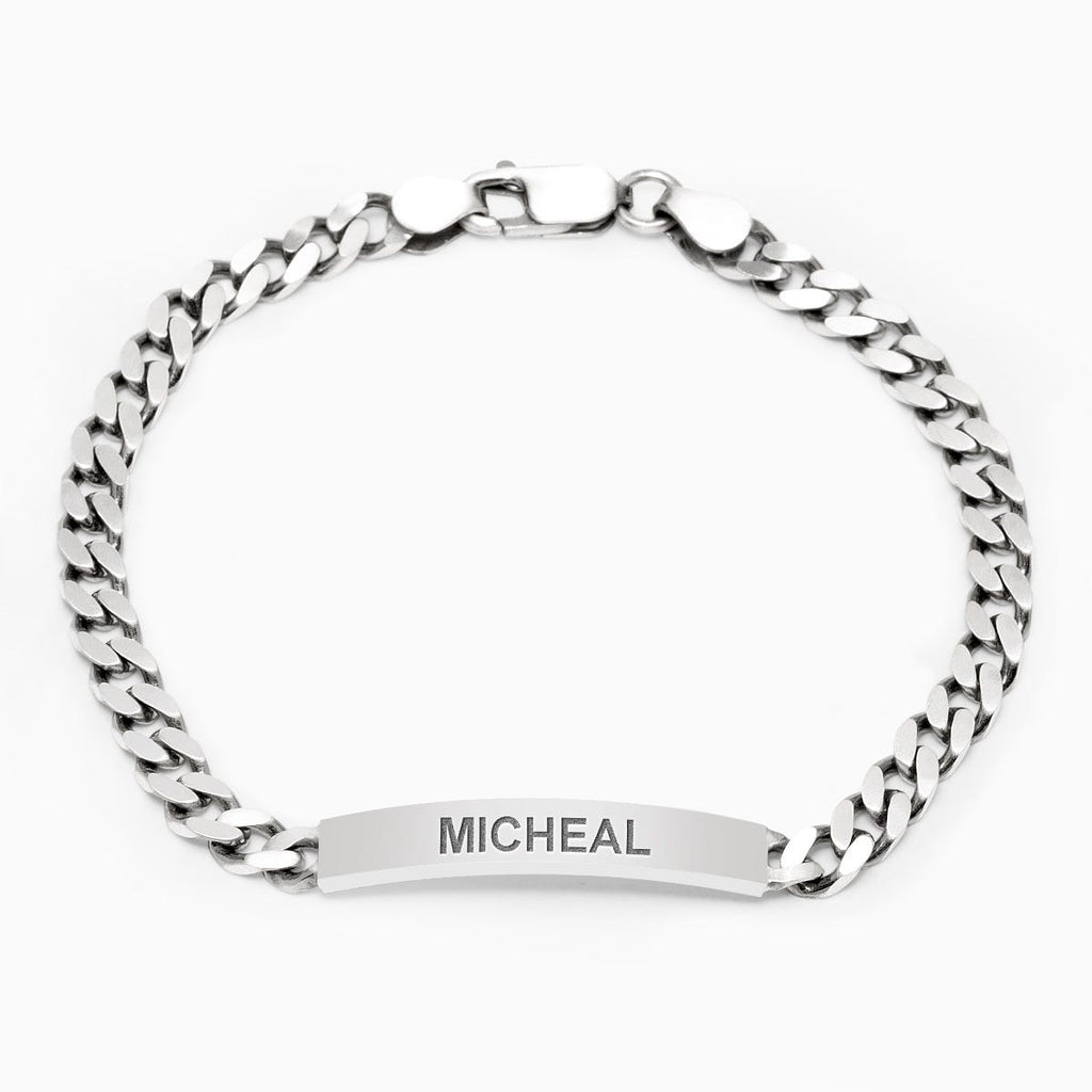 Custom Engraved Sterling Silver Men's Antiqued Curb Link ID Bracelet
