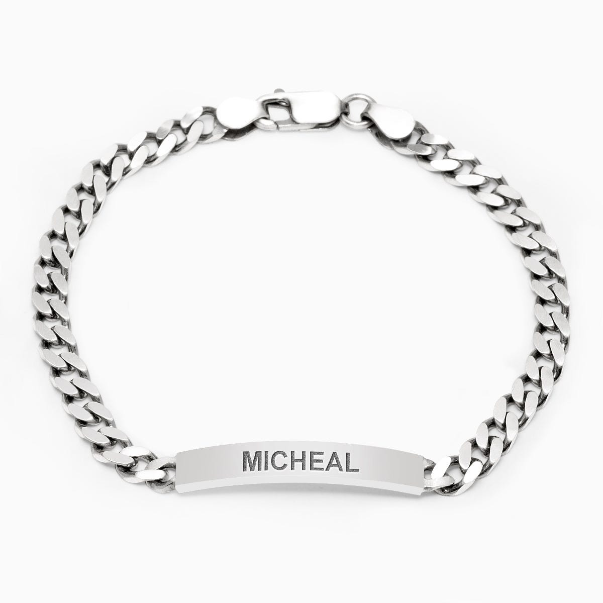 Custom Engraved Sterling Silver Men's Antiqued Curb Link ID Bracelet