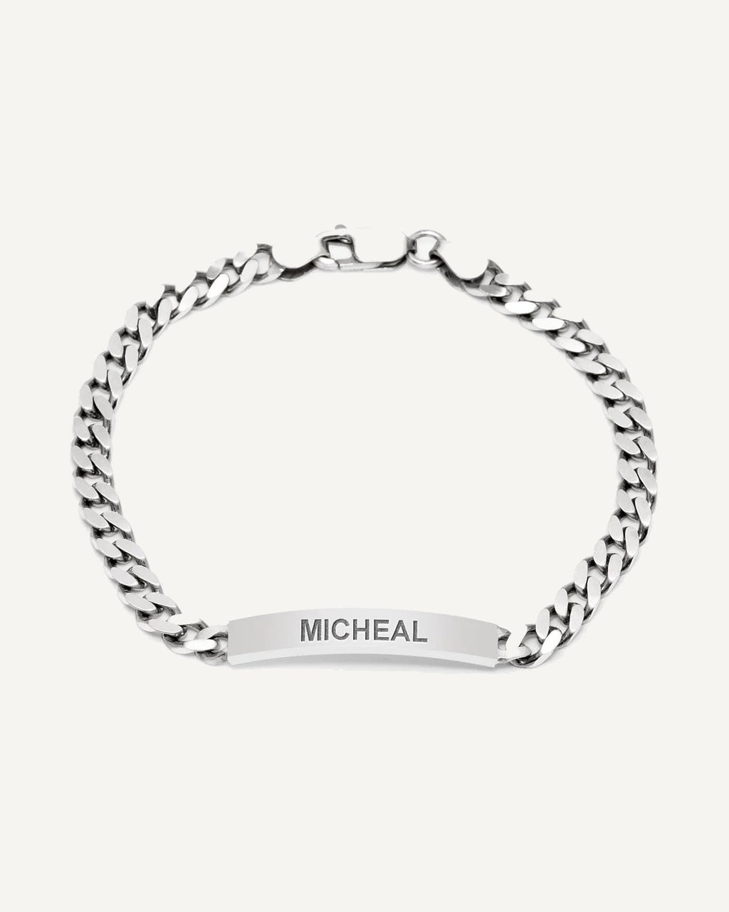 Custom Engraved Sterling Silver Men's Antiqued Curb Link ID Bracelet