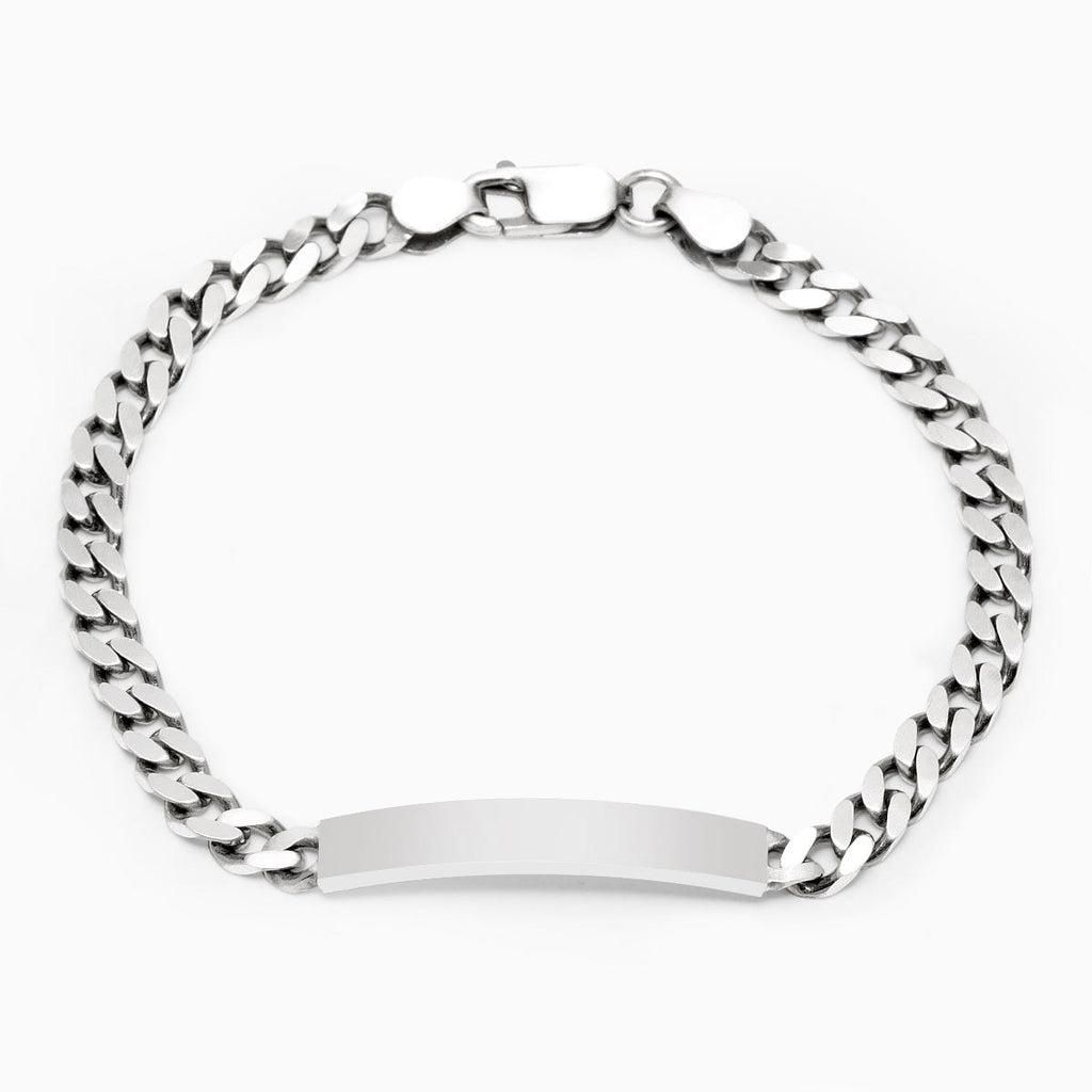 Custom Engraved Sterling Silver Men's Antiqued Curb Link ID Bracelet