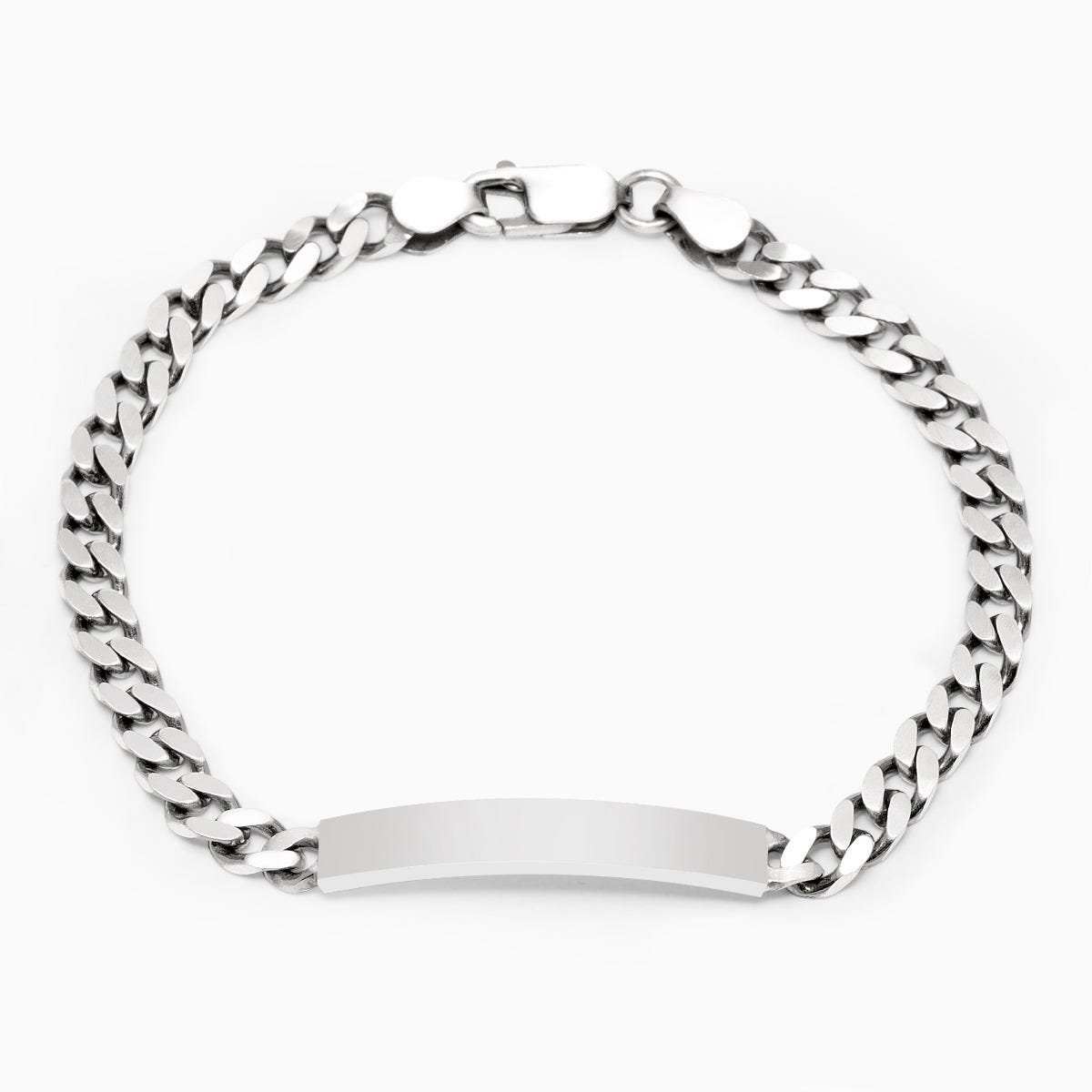 Custom Engraved Sterling Silver Men's Antiqued Curb Link ID Bracelet