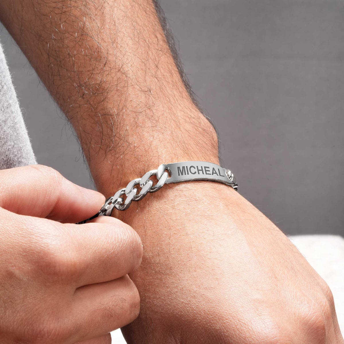 Custom Engraved Sterling Silver Men's Antiqued Curb Link ID Bracelet