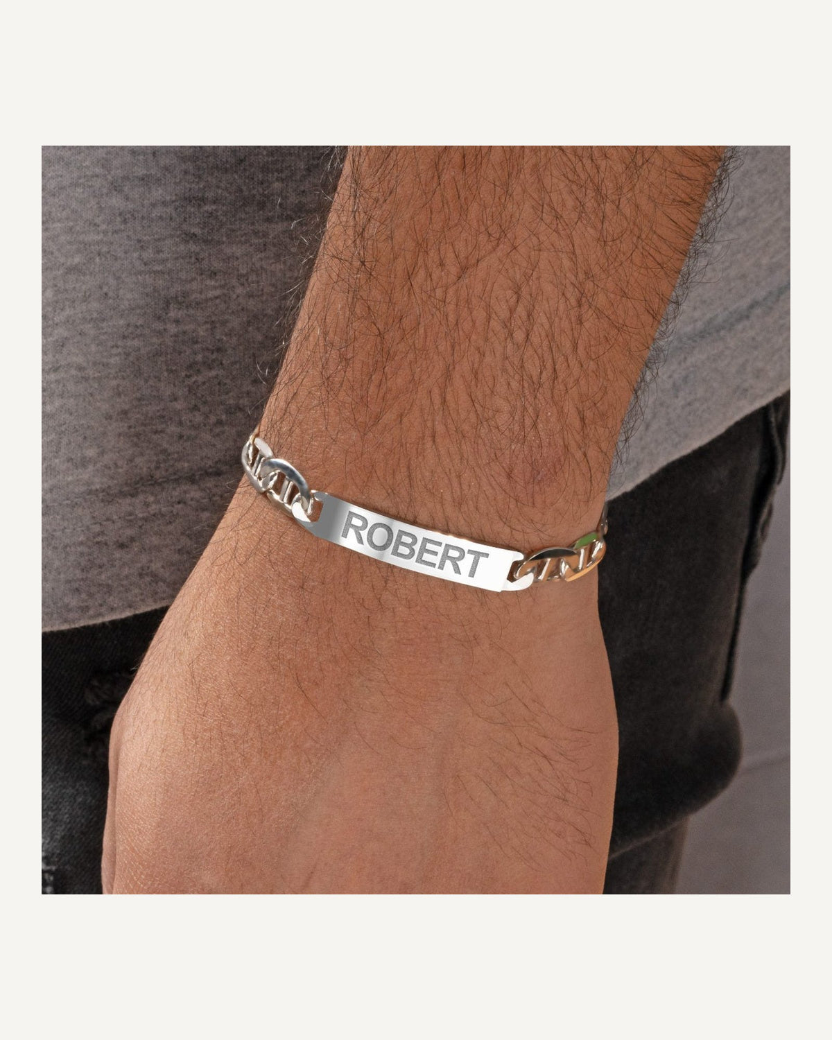 Custom Engraved Sterling Silver Men's Anchor Link ID Bracelet