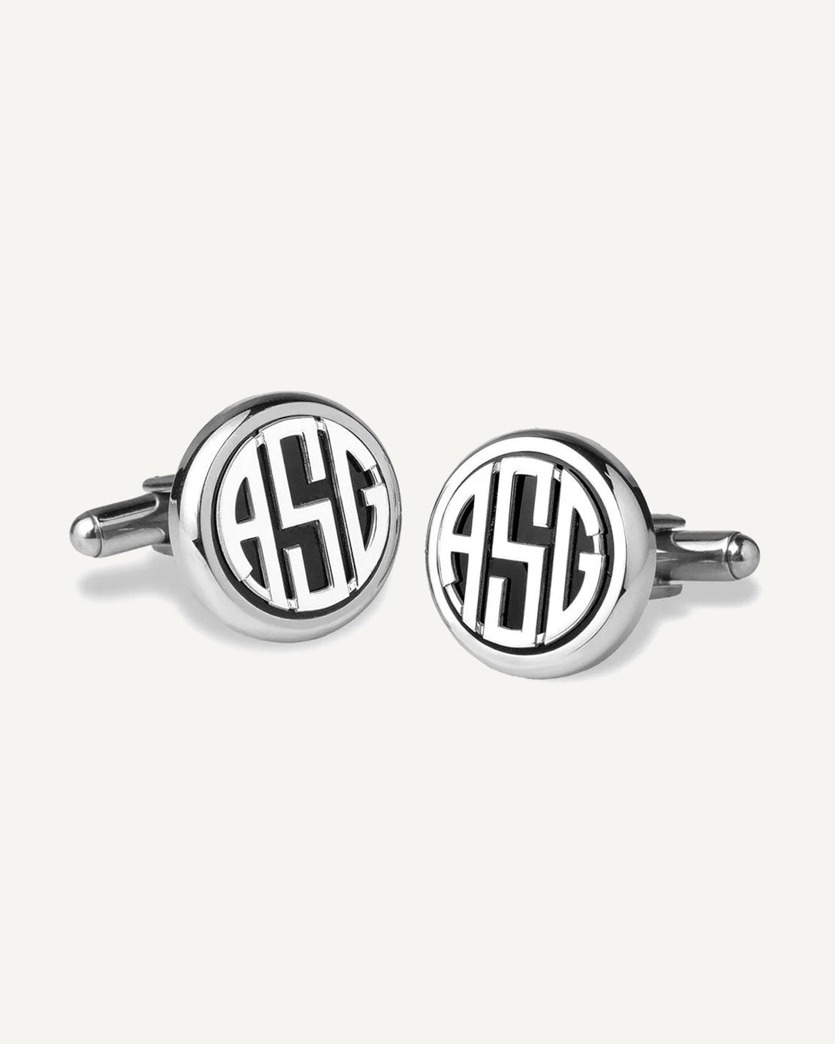 Personalized Round Monogram Black Stainless Cuff links