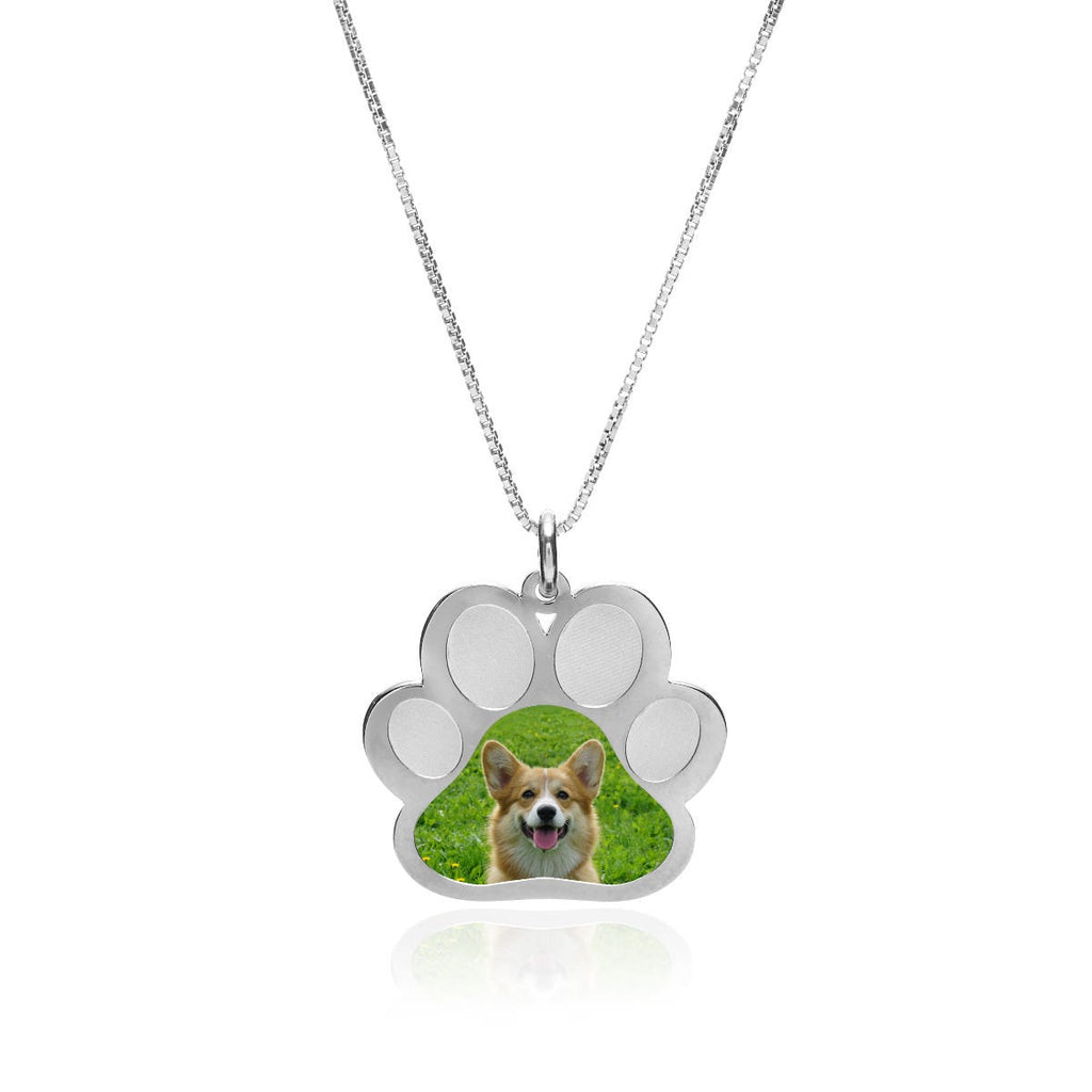 Stainless Steel Photo Engraved Paw Print Pendant With Chain