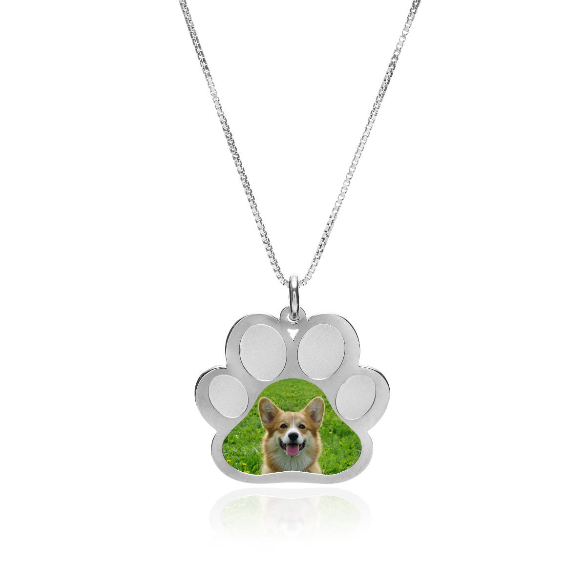 Stainless Steel Photo Engraved Paw Print Pendant With Chain