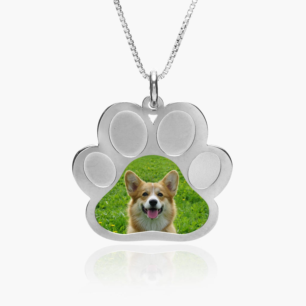 Stainless Steel Photo Engraved Paw Print Pendant With Chain