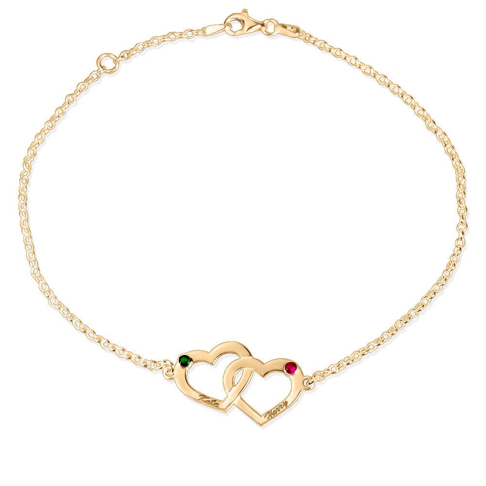 Interlocking Heart Bracelet with Two Birthstones & Two Names