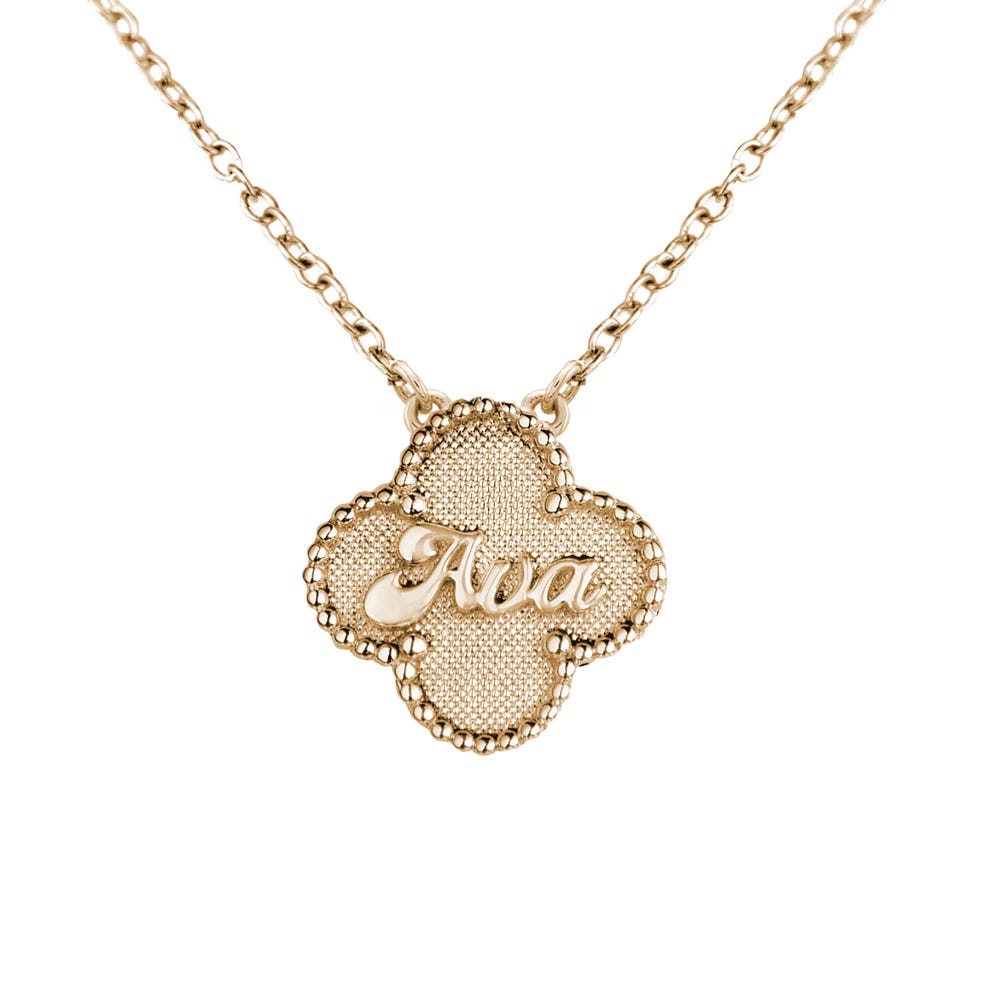 Personalized Clover Shaped Milgrain Name Necklace with Chain Included