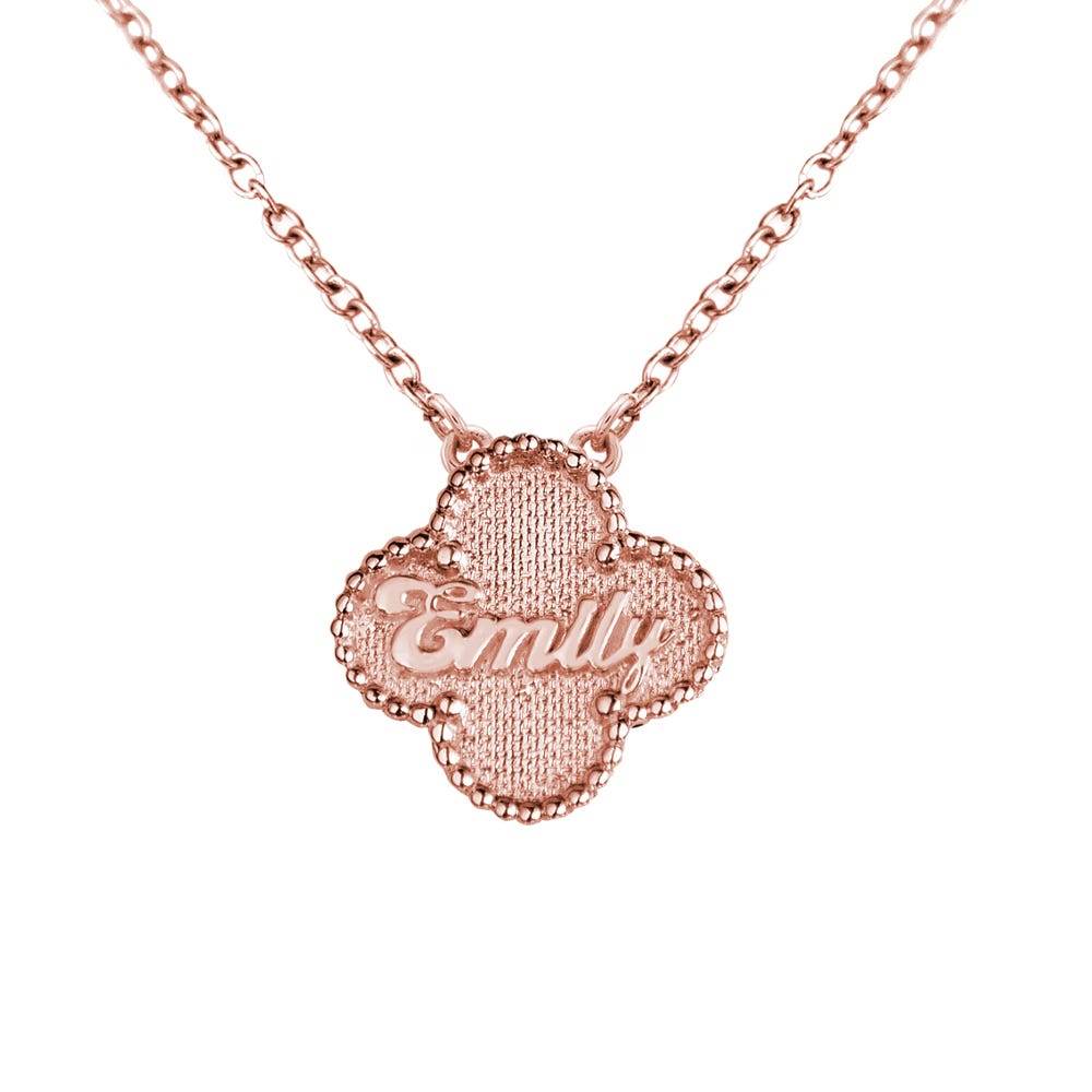 Personalized Clover Shaped Milgrain Name Necklace with Chain Included