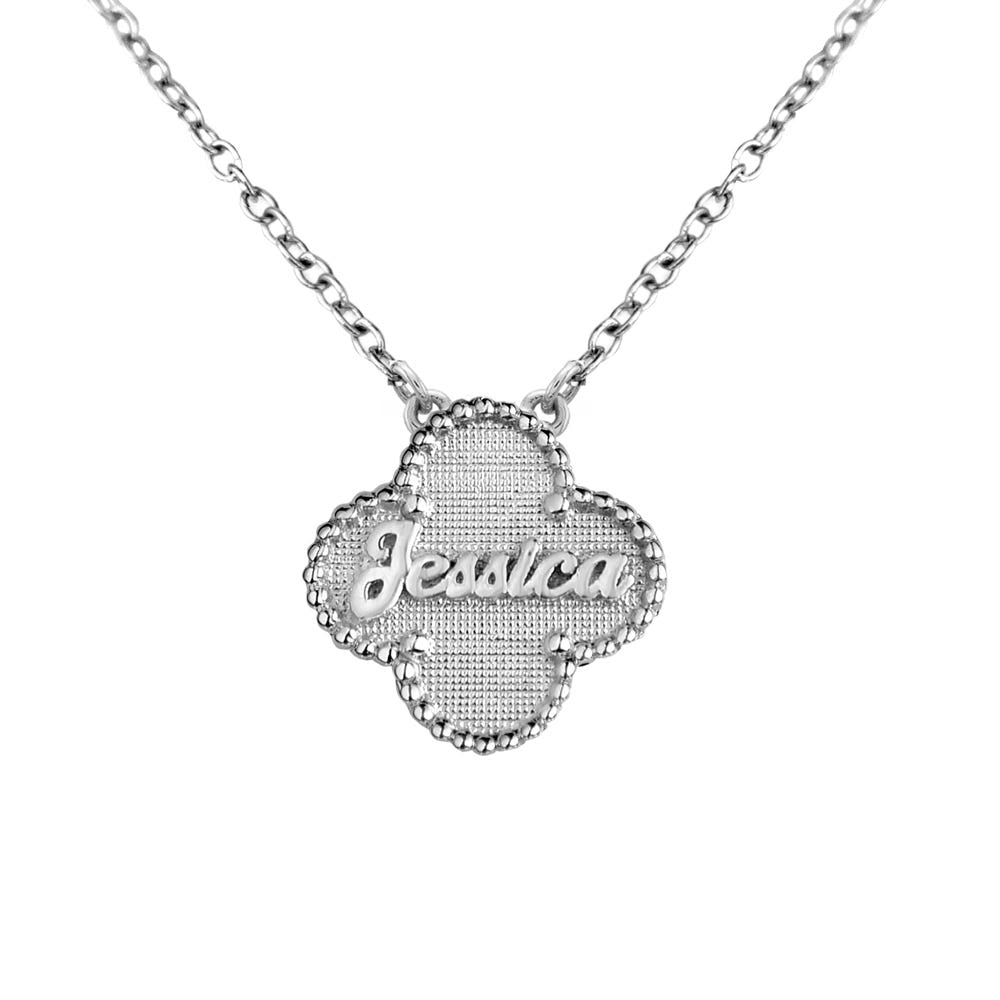 Personalized Clover Shaped Milgrain Name Necklace with Chain Included