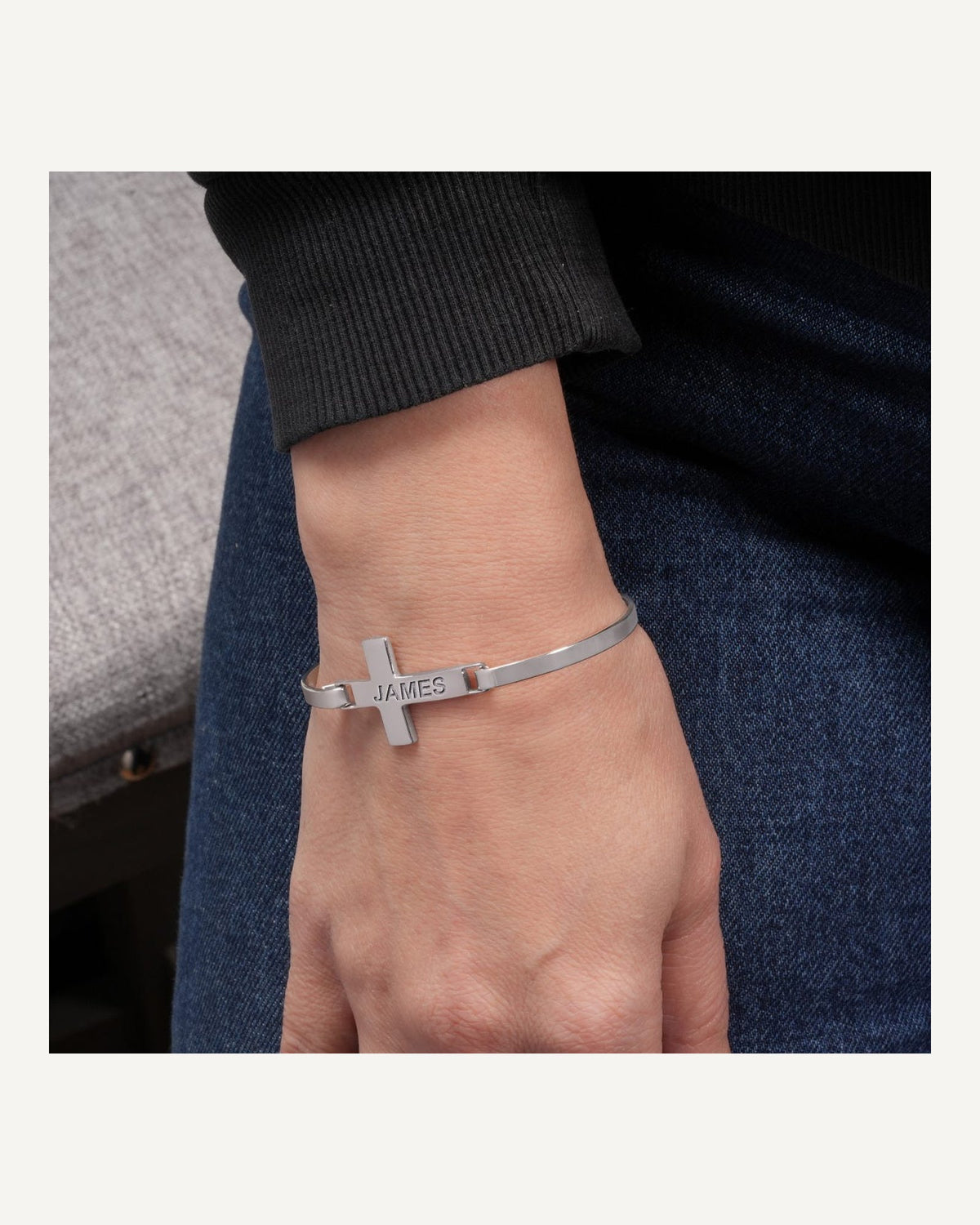 Custom Engraved Sterling Silver Cross Link ID Bracelet