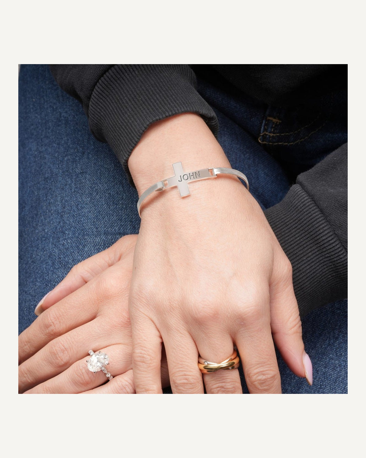 Custom Engraved Sterling Silver Cross Link ID Bracelet