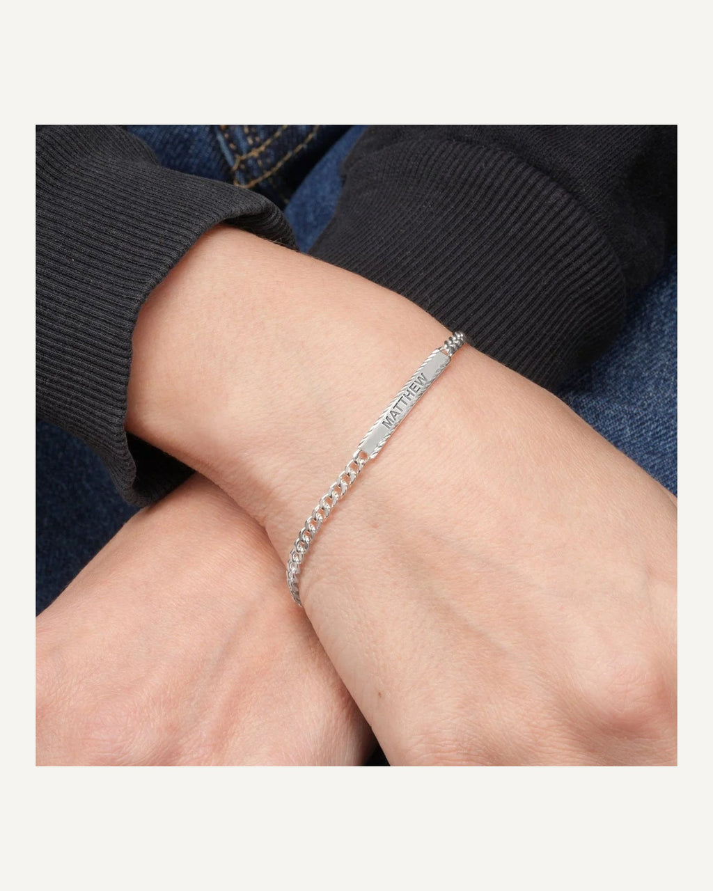 Custom Engraved Sterling Silver Diamond Cut Antiqued Curb Link ID Bracelet