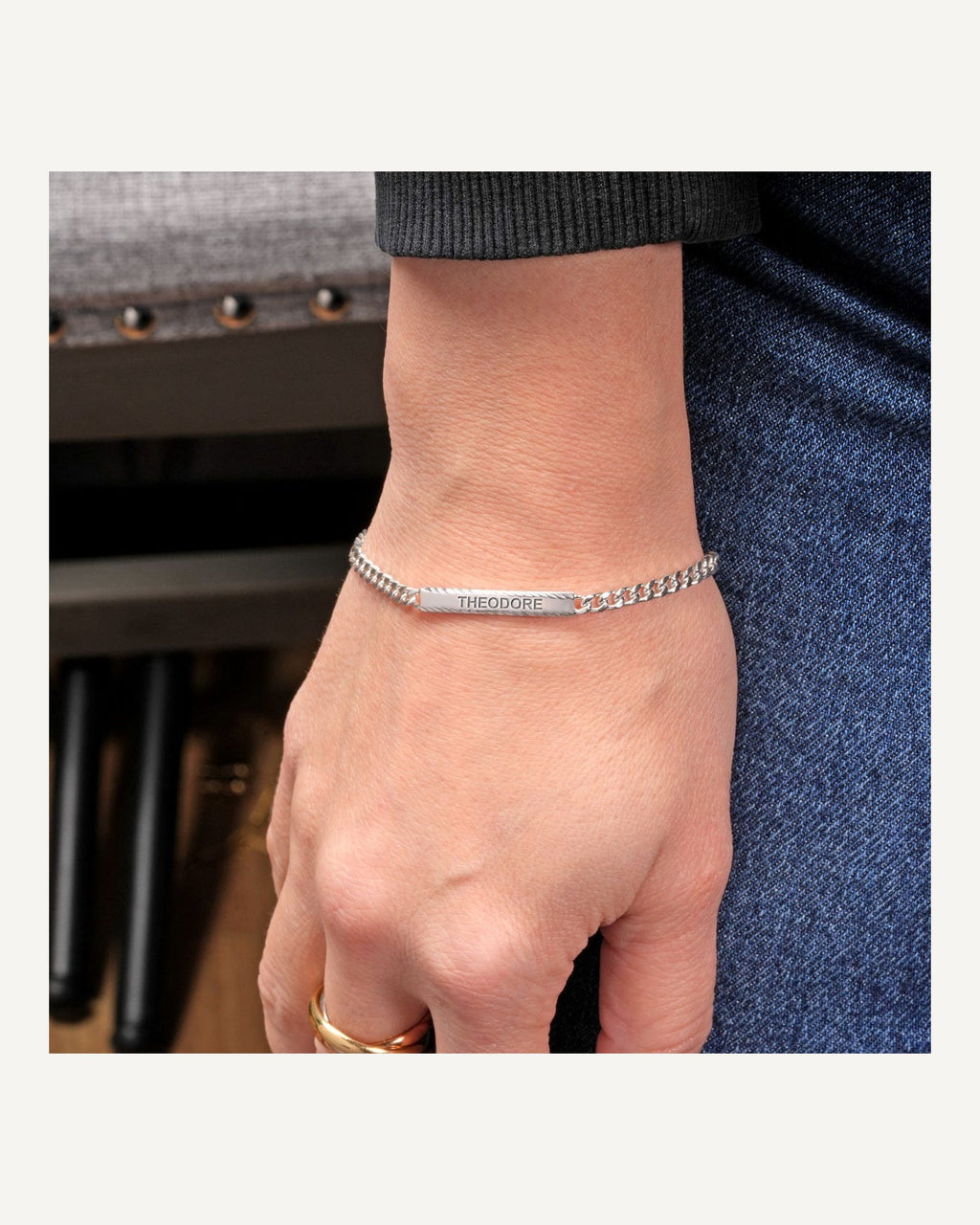 Custom Engraved Sterling Silver Diamond Cut Antiqued Curb Link ID Bracelet