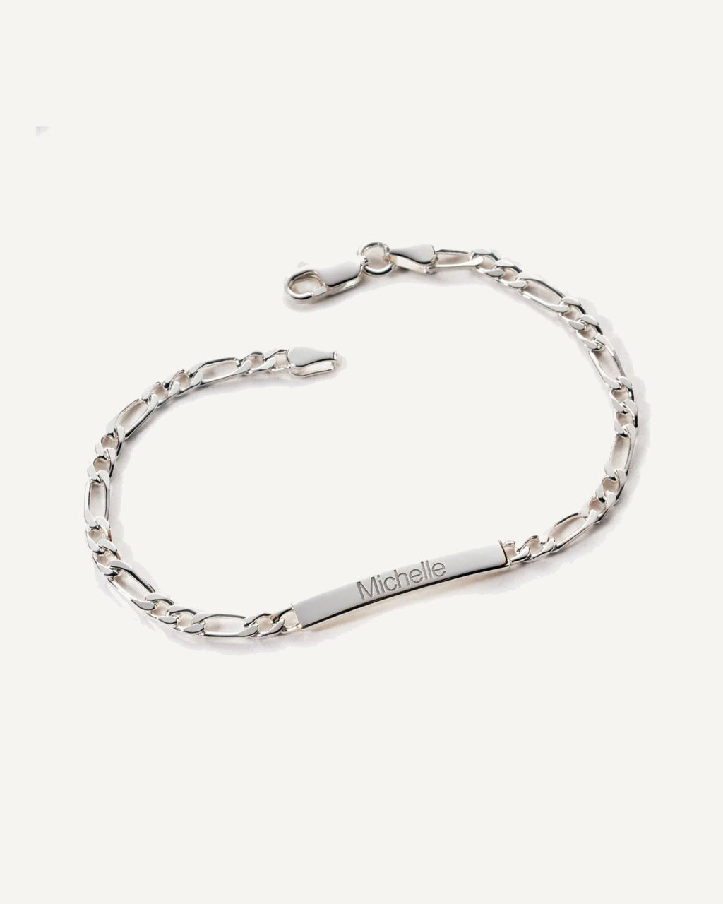 Custom Engraved Sterling Silver Figaro Link ID Bracelet