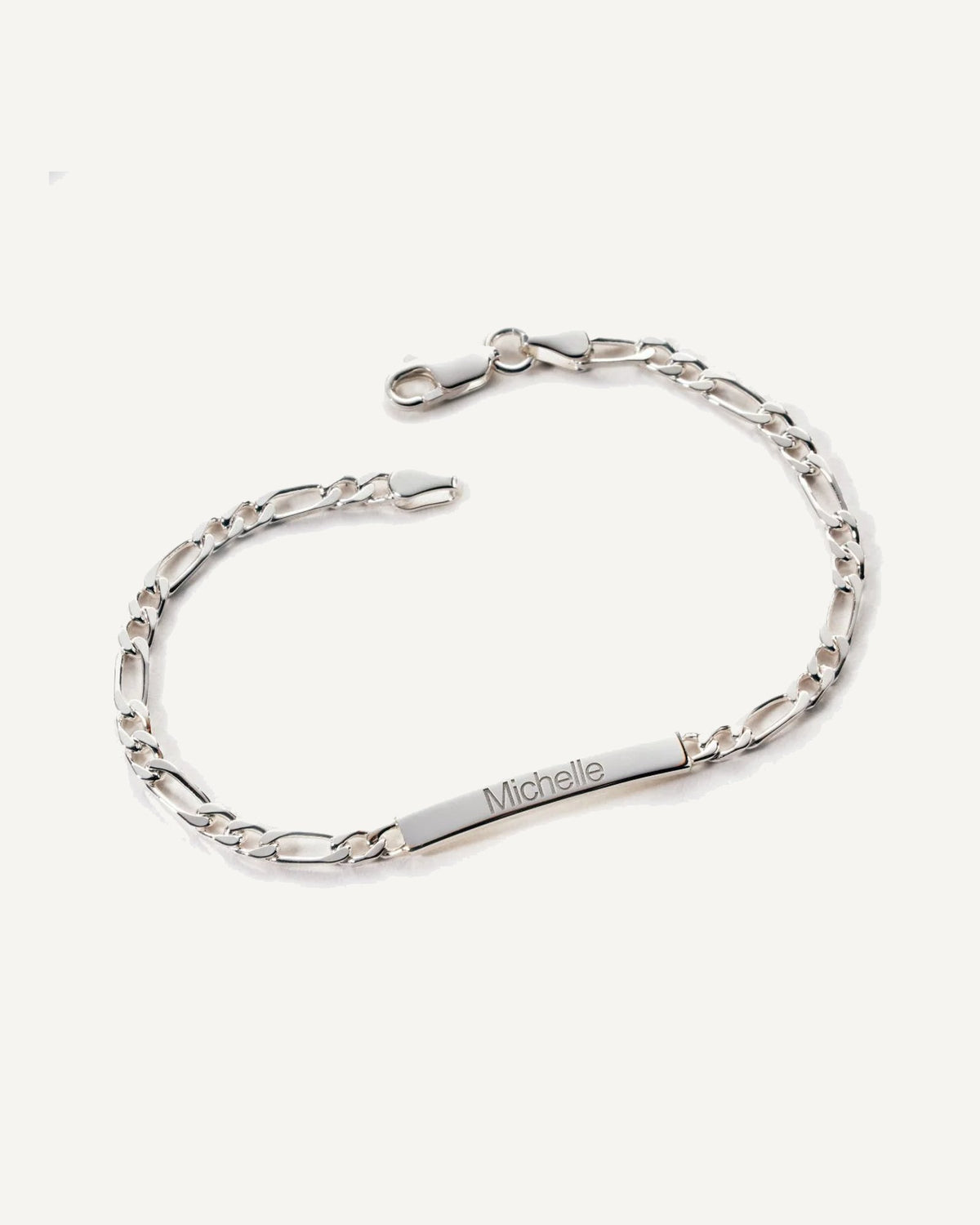 Custom Engraved Sterling Silver Figaro Link ID Bracelet