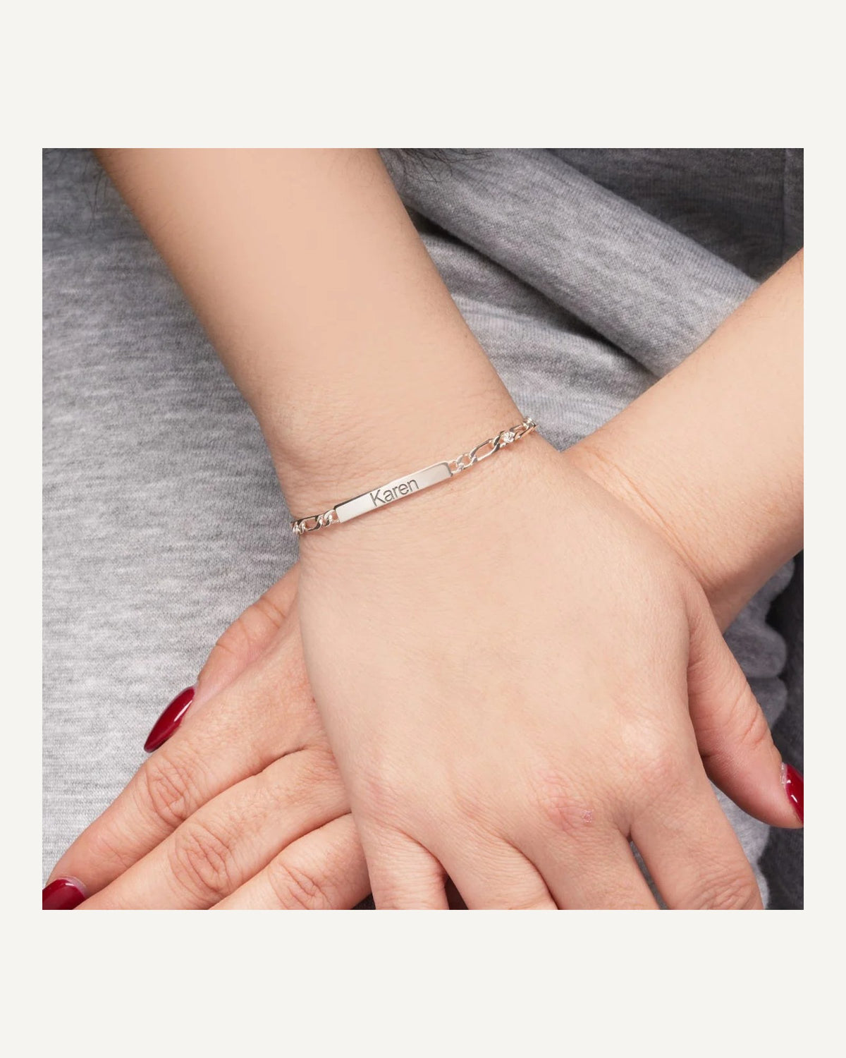 Custom Engraved Sterling Silver Figaro Link ID Bracelet