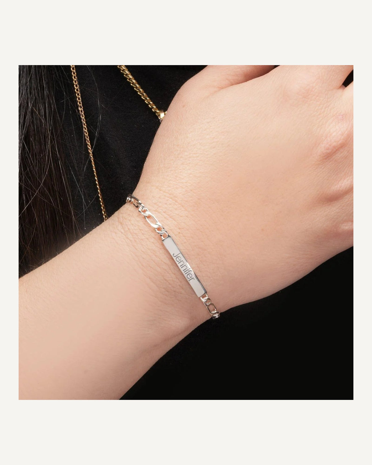 Custom Engraved Sterling Silver Figaro Link ID Bracelet